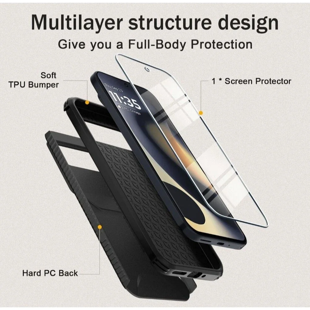 4Count Google Pixel 9 Pro XL Case +Screen Protector Military Camera Cover Black
